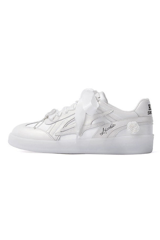 All White Low-Top Sneakers with Satin Laces
