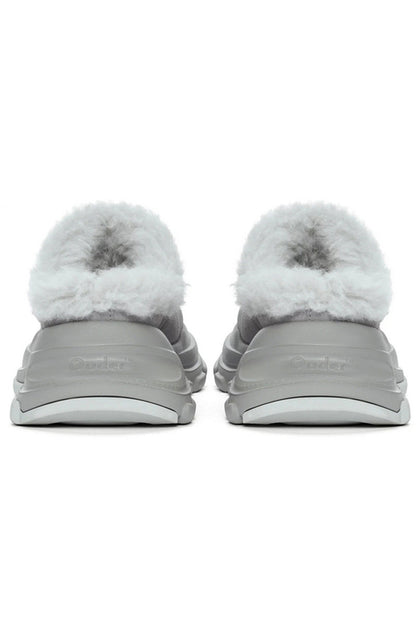 Grey Faux Fur Lined Platform Clog