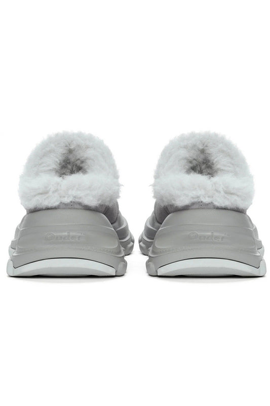 Grey Faux Fur Lined Platform Clog