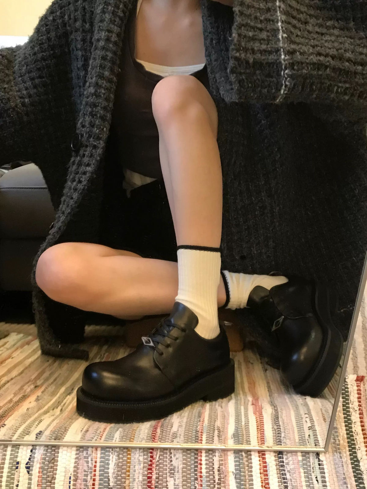 Black Leather Platform Derby Shoes