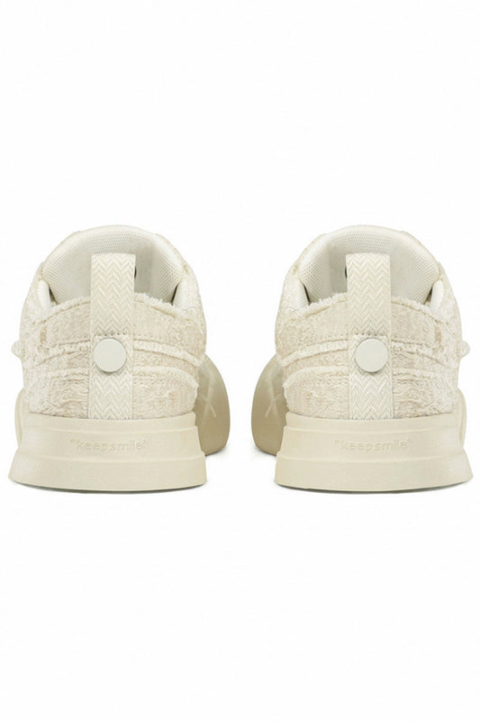 Cream Textured Low-Top Sneaker
