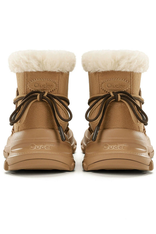 Tan Suede Winter Boot with White Faux Fur Trim