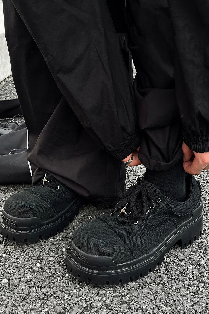 Black Distressed Canvas Platform Sneakers