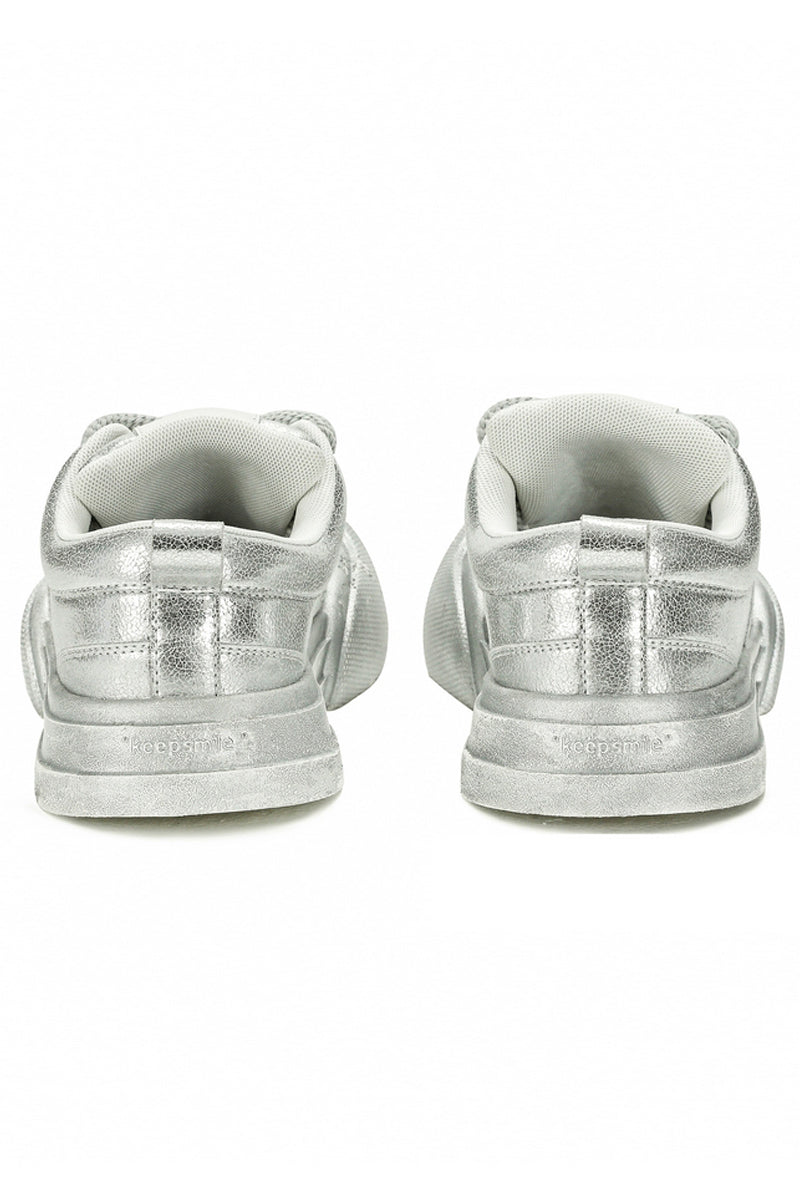 Metallic Silver Platform Canvas Sneakers