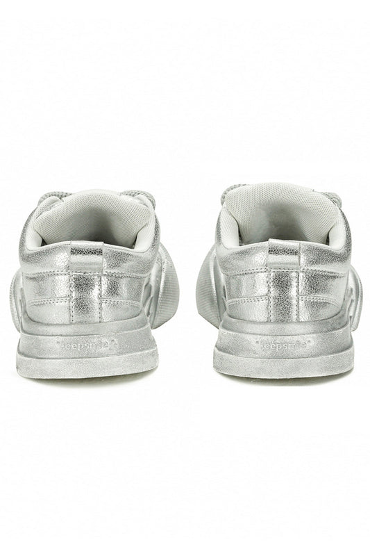 Metallic Silver Platform Canvas Sneakers