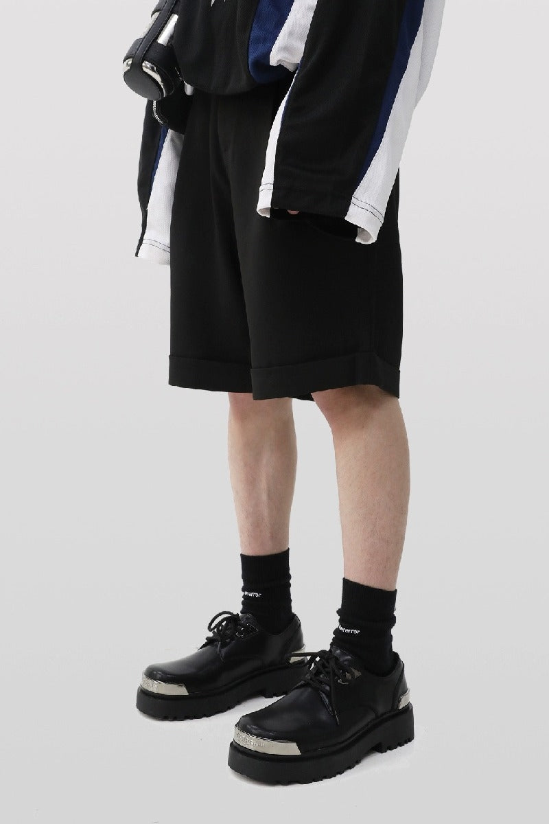 Black Platform Derby Shoes with Silver Metal Toe Cap