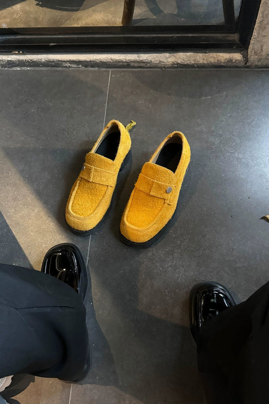 Metal Button Leather Loafers Shoes