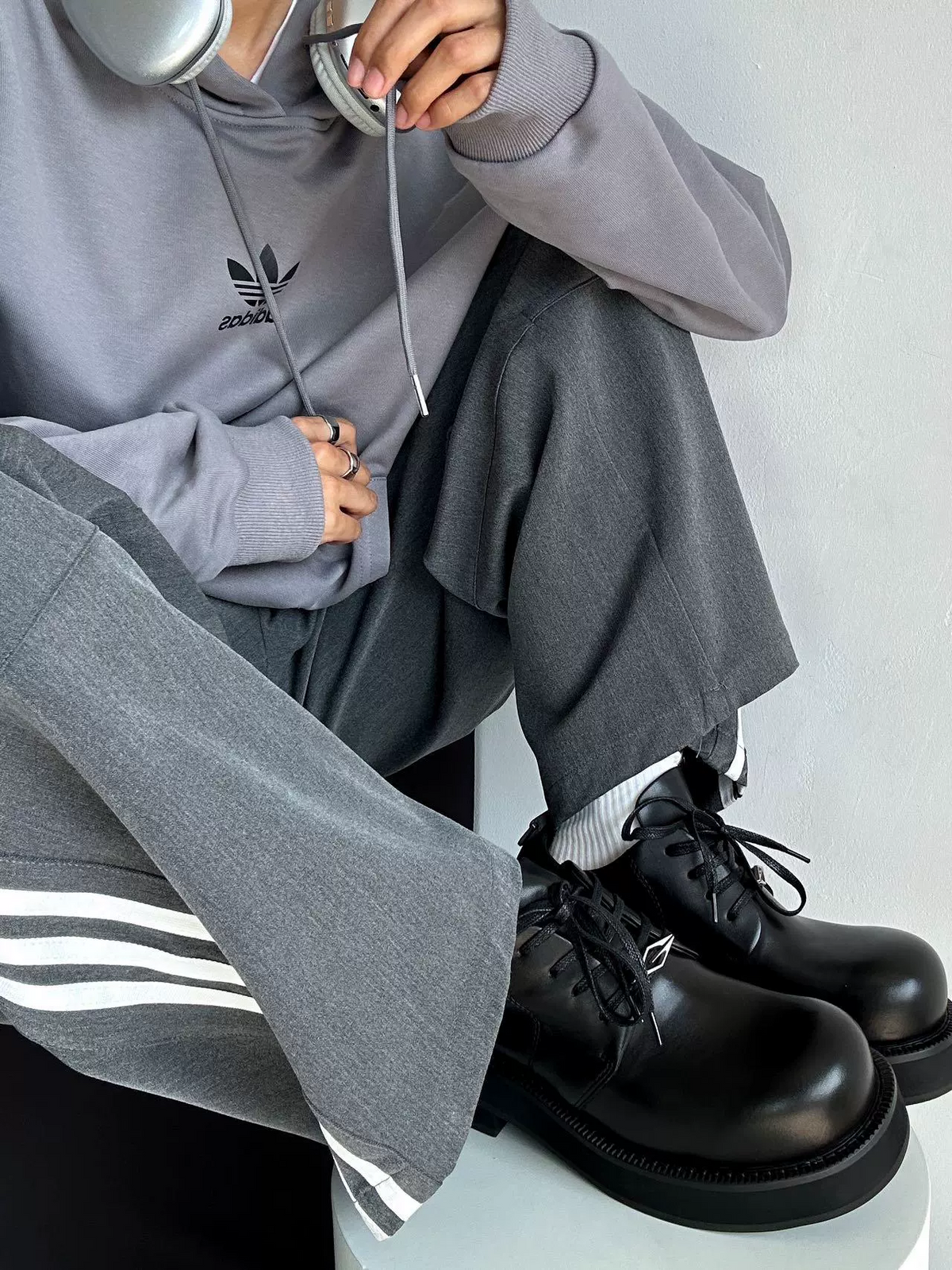Black Leather Platform Derby Shoes