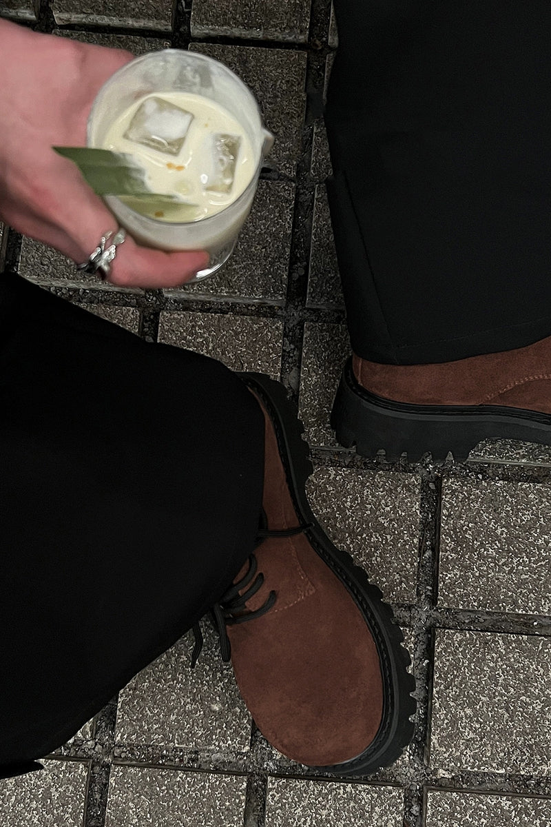 Brown Suede Lug-Sole Derby Shoes