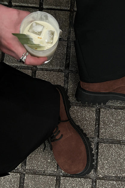 Brown Suede Lug-Sole Derby Shoes
