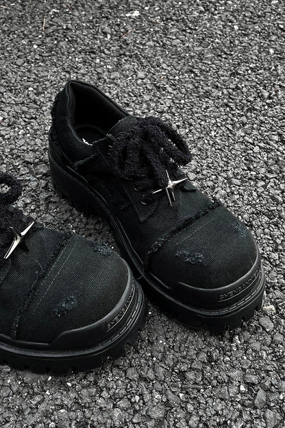 Black Distressed Canvas Platform Sneakers