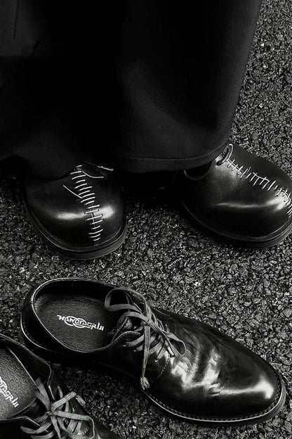 Black Leather Oxford Shoes with Stitch Detail