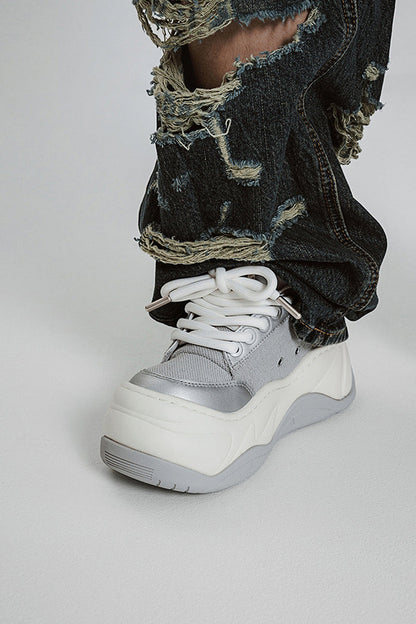 Chunky Platform Silver Sneakers