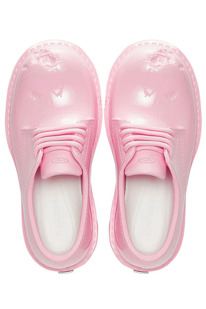 Pink Dented Platform Derby Shoes