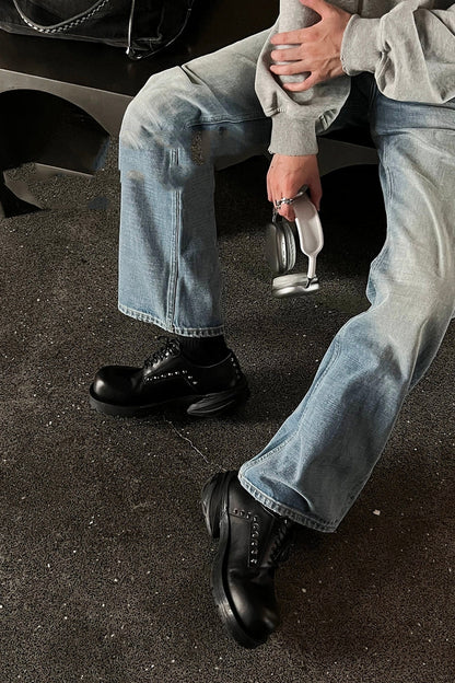 Studded Casual Leather Derby Shoes