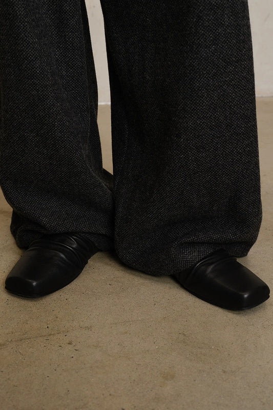 Black Ruched Leather Mules