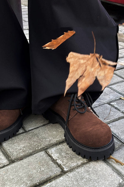 Brown Suede Lug-Sole Derby Shoes