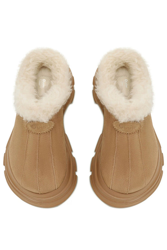Leather Wool Slip-On Mules