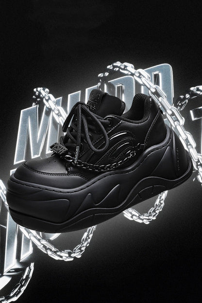 All Black Chain Platform Wave Sneakers