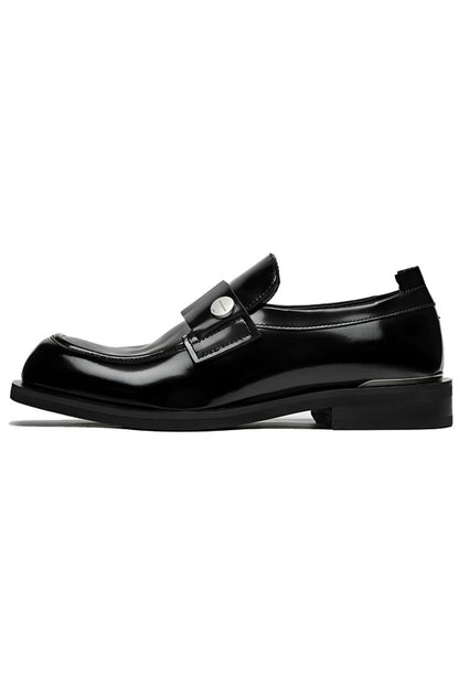 Metal Button Leather Loafers Shoes