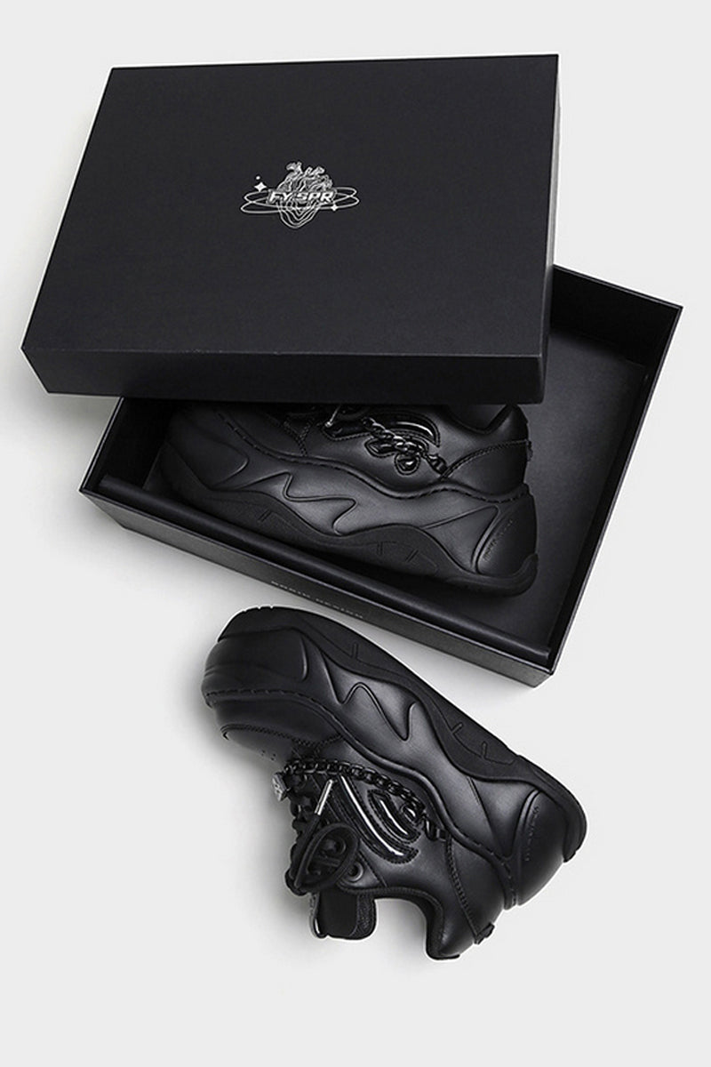 All Black Chain Platform Wave Sneakers