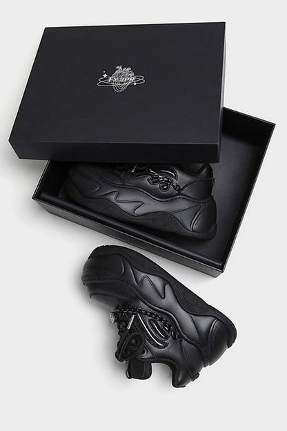 All Black Chain Platform Wave Sneakers
