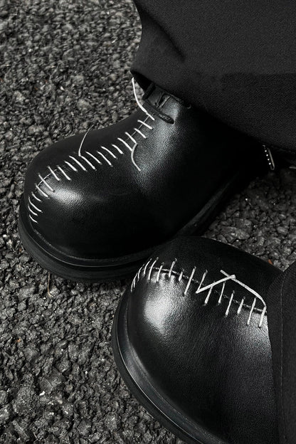 Black Leather Oxford Shoes with Stitch Detail