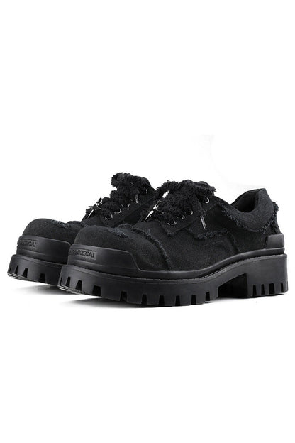 Black Distressed Canvas Platform Sneakers