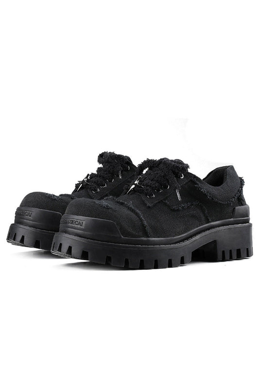 Black Distressed Canvas Platform Sneakers