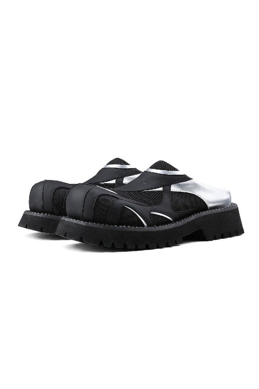 Black and Silver Mesh Platform Slip-Ons