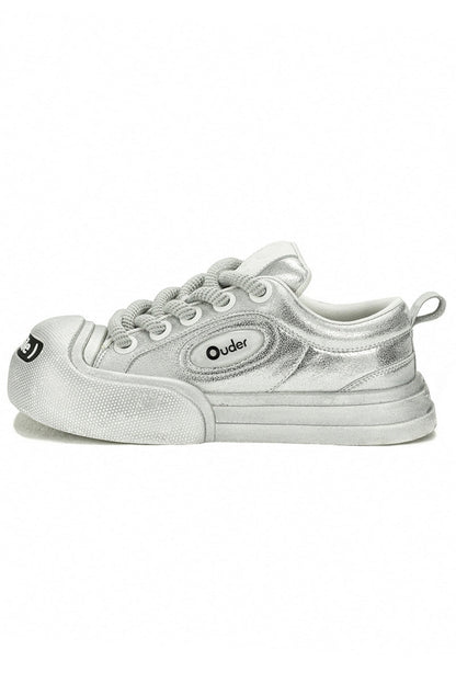 Silver Canvas Chunky Sneakers