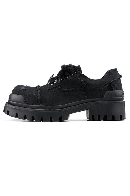 Black Distressed Canvas Platform Sneakers
