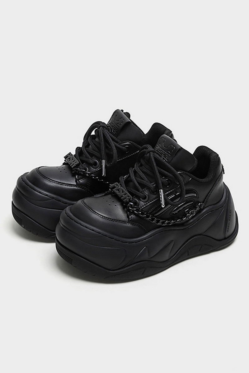 All Black Chain Platform Wave Sneakers