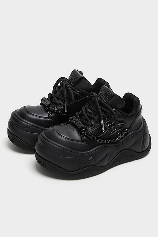 All Black Chain Platform Wave Sneakers