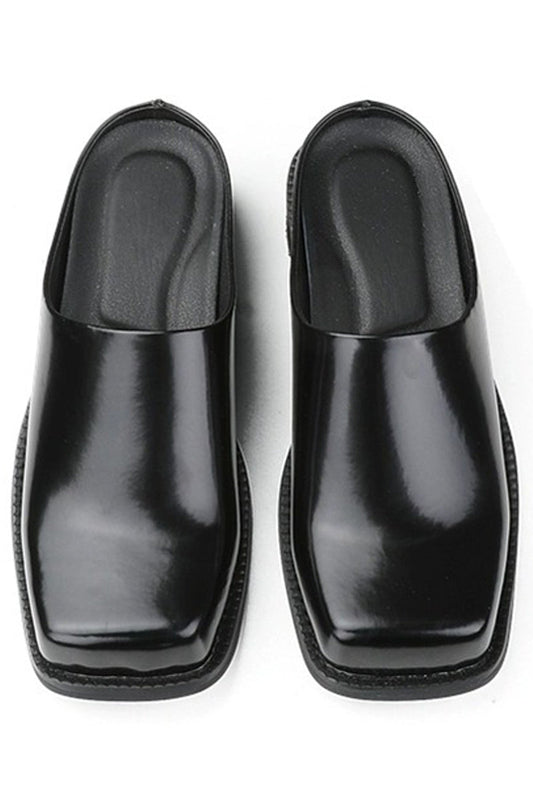 Square-Toe Leather Clog Mules - EU Only