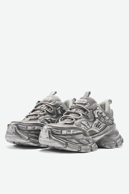 Triple Grey Metallic Platform Running Sneakers
