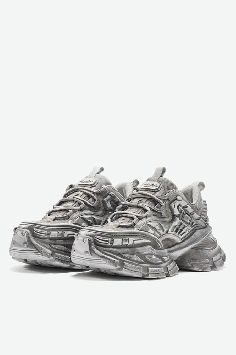 Triple Grey Metallic Platform Running Sneakers