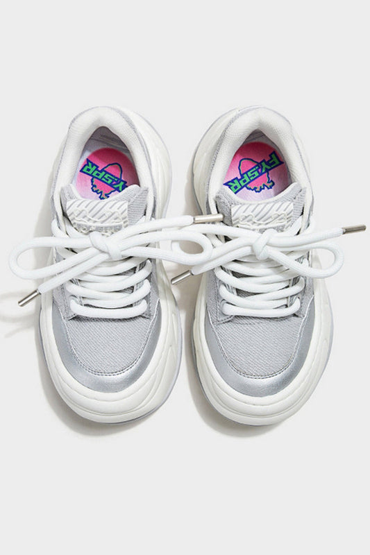 Silver Mesh Platform Wave Chunky Sneakers