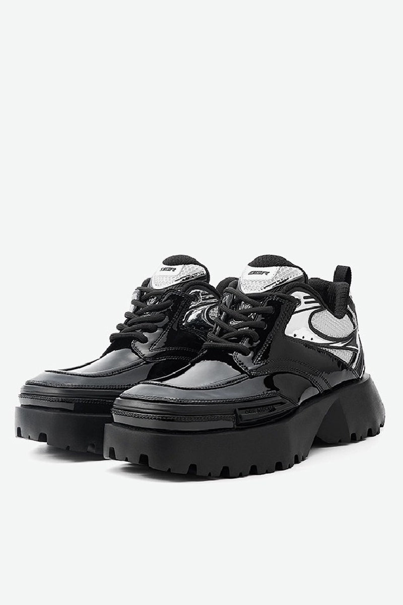 Square-Toe Patent Platform Chunky Sneakers