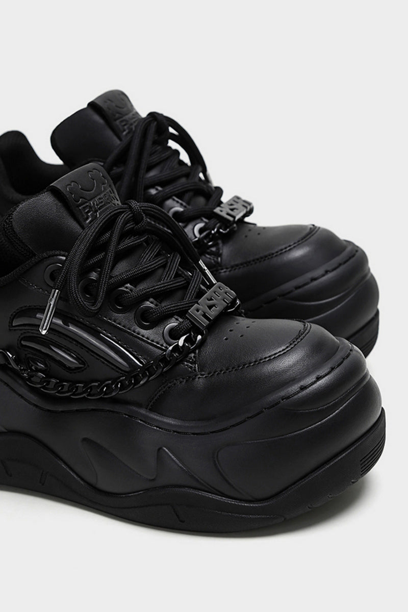 All Black Chain Platform Wave Sneakers