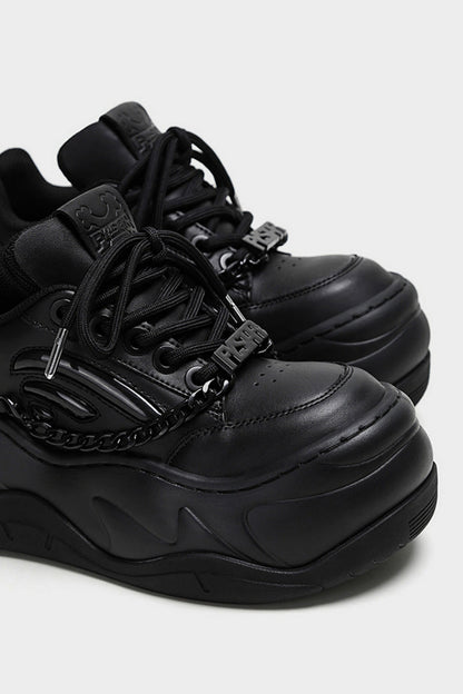 All Black Chain Platform Wave Sneakers