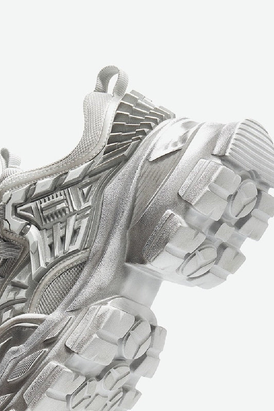 Triple Grey Metallic Platform Running Sneakers