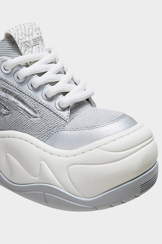 Silver Mesh Platform Wave Chunky Sneakers