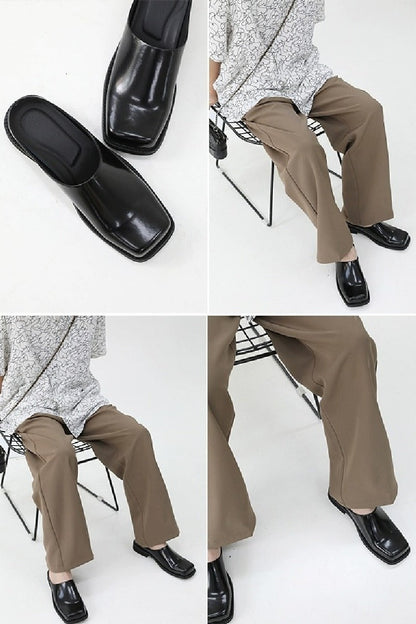 Square-Toe Leather Clog Mules - EU Only