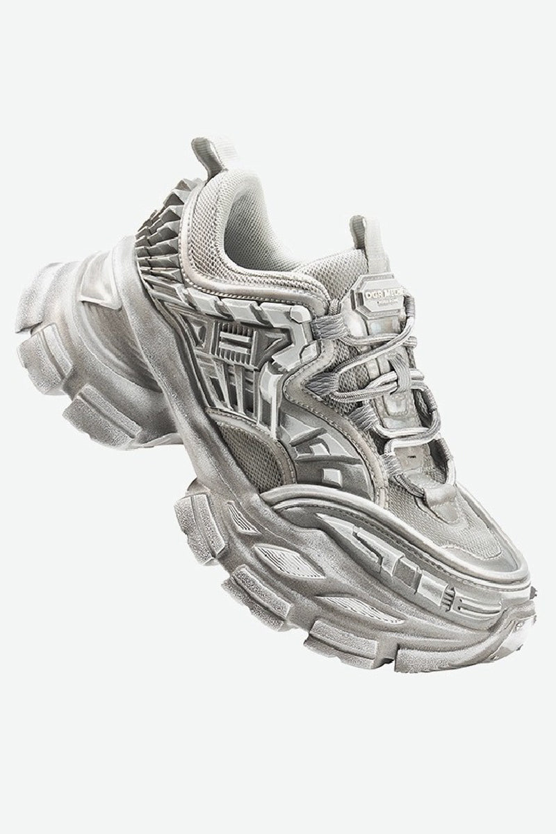 Triple Grey Metallic Platform Running Sneakers