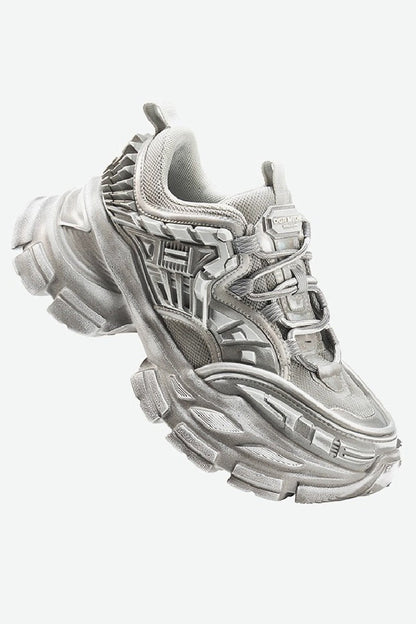 Triple Grey Metallic Platform Running Sneakers