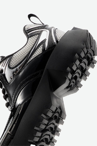 Square-Toe Patent Platform Chunky Sneakers