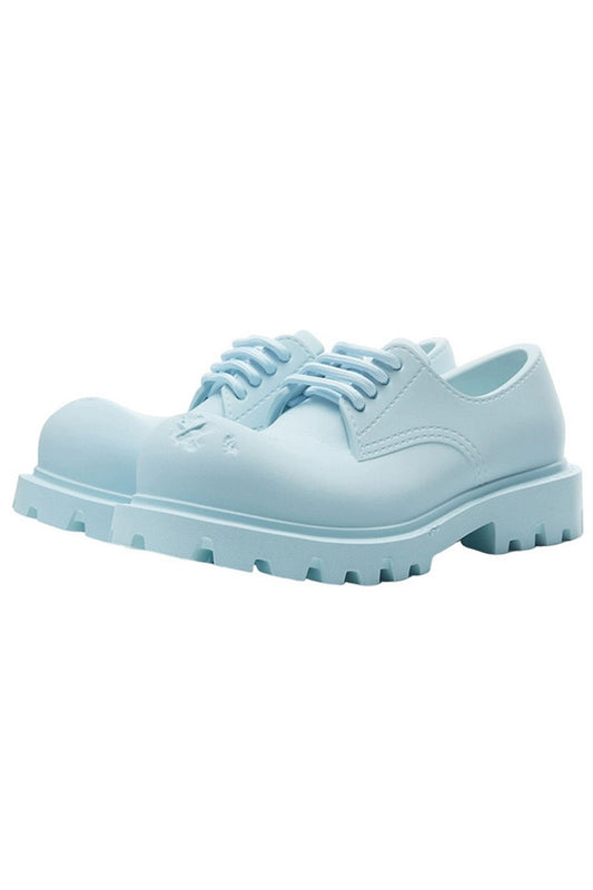 Blue Dented Platform Derby Shoes