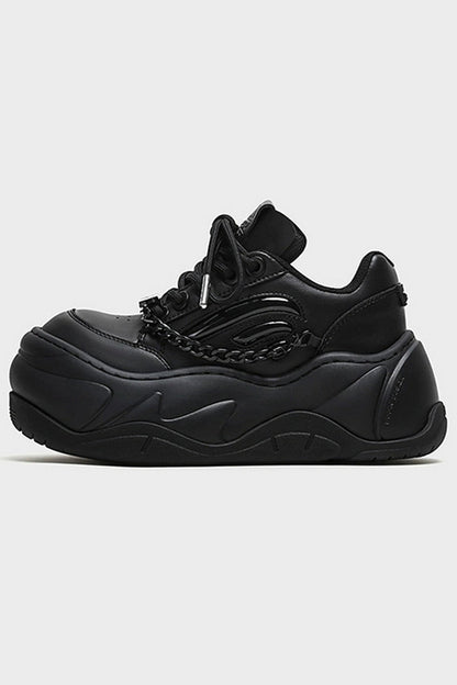 All Black Chain Platform Wave Sneakers