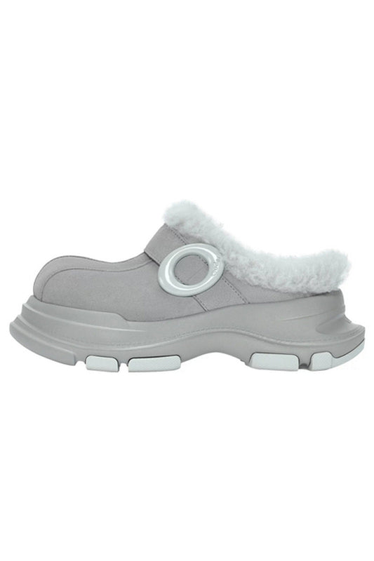 Grey Faux Fur Lined Platform Clog